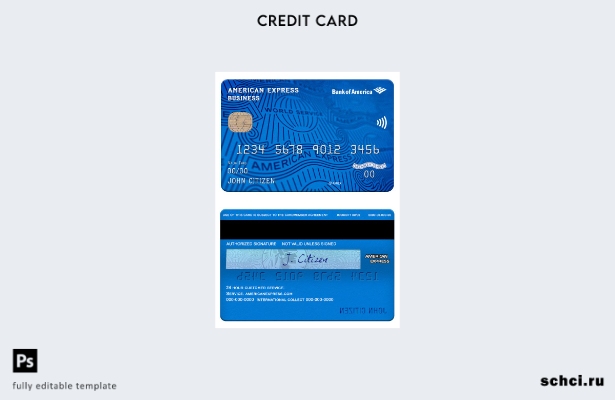 цифровая загрузка шаблона визитной карточки AMEX Банка Америки США